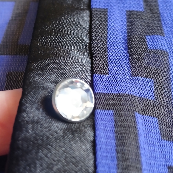 INC International Concepts Royal Blue and Black Geometric Button-Front Blouse - Picture 12 of 14
